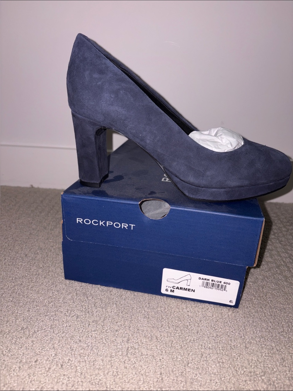 Rockport Dark Blue Suede Block Heel Pump